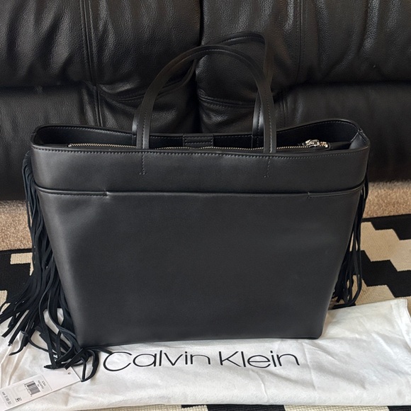 Calvin Klein Black Leather Fringe Tote - Picture 5 of 6
